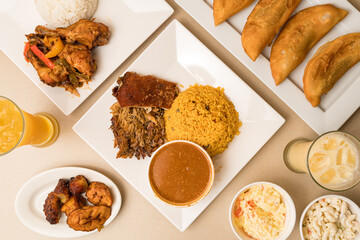 Puerto Rican food flat lay composition