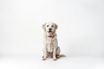 White Labrador Retriever Sitting on a White Background