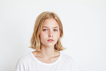 Fototapeta premium Young Woman Looking at Camera with Serious Expression