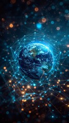 Obraz premium An illustration of global communication and the earth surrounded by cyberspace. 