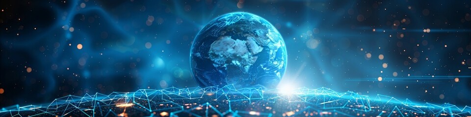 Fototapeta premium An illustration of global communication and the earth surrounded by cyberspace. 