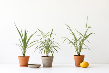 Three Potted Plants Against a White Background