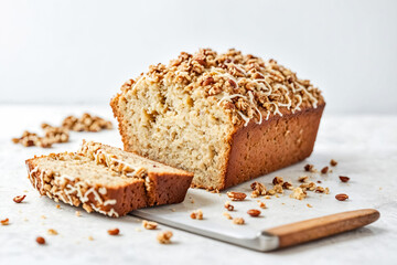 Sliced Pecan Loaf Cake with White Glaze