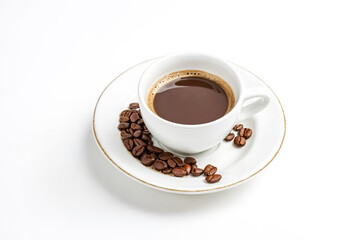 Cup of Coffee with Coffee Beans on a White Background