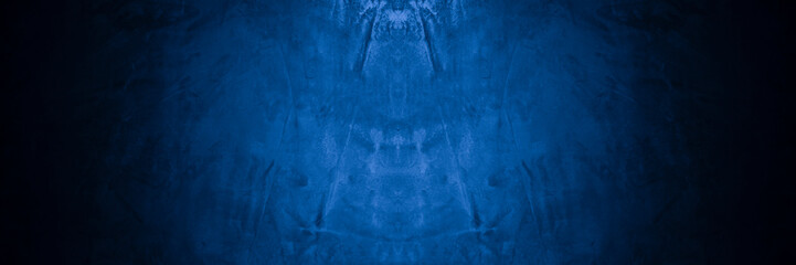 Old wall pattern texture cement blue dark abstract  blue color design are light with black gradient background.