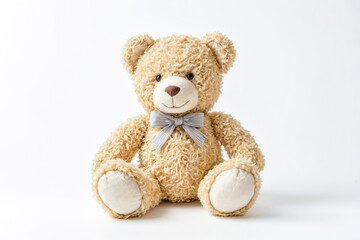 Fototapeta premium Plush Teddy Bear with Blue Bow Isolated on White Background