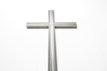 Simple Silver Cross on White Background