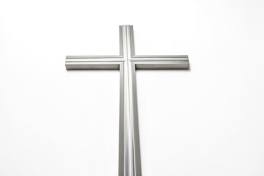 Simple Silver Cross on White Background