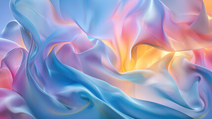 Obraz premium An abstract digital artwork of smooth, flowing shapes, silky texture with hints of pink and yellow along the edges, in a vivid blue background