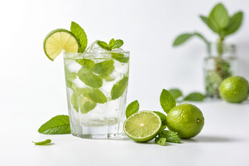 Fresh Lime and Mint Cocktail with Ice Cubes