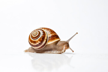 Snail Crawling on White Background