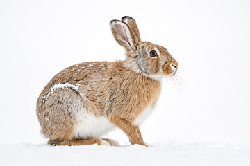 Brown rabbit sitting in the snow