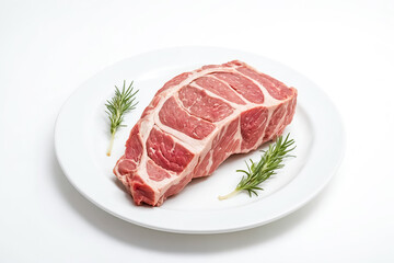 Fototapeta premium Raw Lamb Chops with Rosemary on White Plate