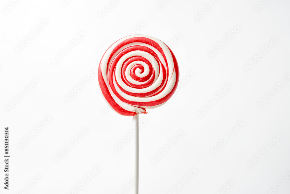 Poster Red and White Swirled Lollipop on a White Background