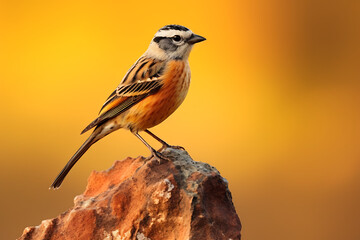 Fototapeta premium Brambling (Emberiza citrinella) perched on a rock