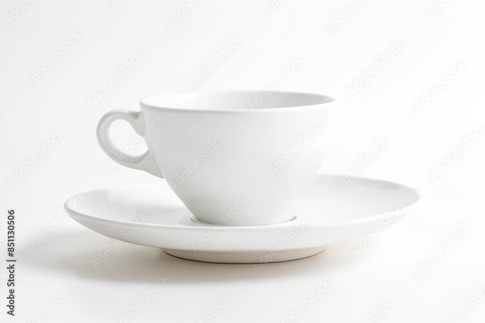 Sticker White coffee cup and saucer on a white background