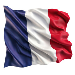 High-quality image of the French flag waving in the wind, showcasing the iconic blue, white, and red stripes symbolizing France.