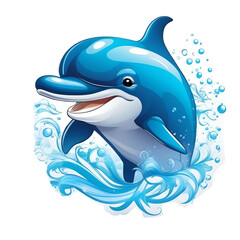 vector art, cute dolphin , in water, vector clipart on white background © ArtbyCaterina
