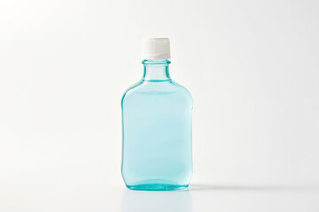 Naklejka premium Blue liquid in a glass bottle with a white cap on a white background