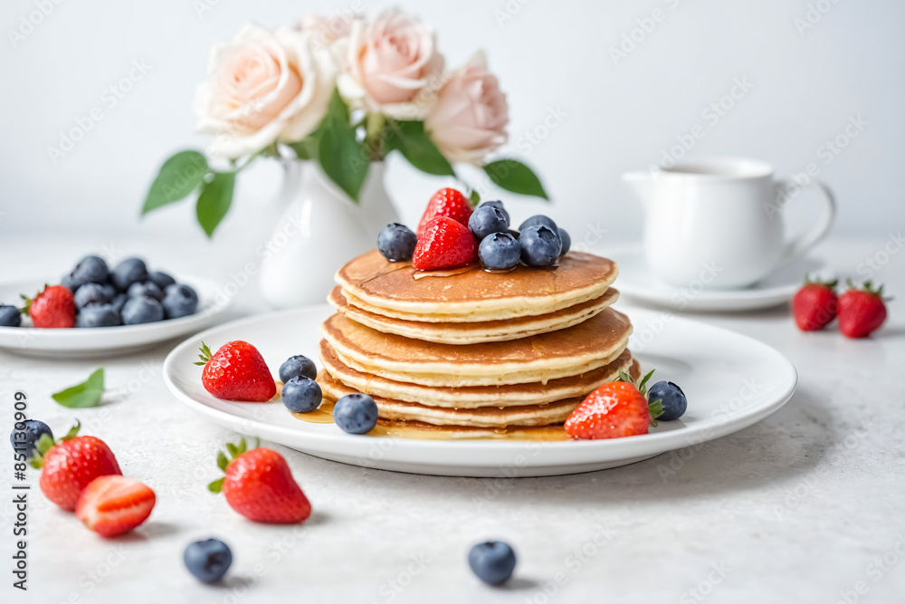 Wall mural Stack of Pancakes with Berries and Syrup