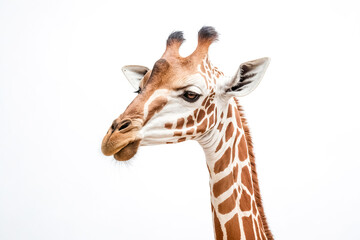 Obraz premium Close-up of a Giraffe's Head Against White Background
