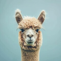 Obraz premium Majestic alpaca against a vibrant blue sky background, symbolizing tranquility and nature's beauty in the wilderness