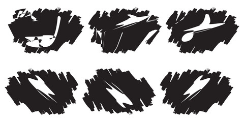 Set Of Black Brush Strokes Vector Illustration, Abstract Grunge Texture. Artistic Design Element, Paint Smear, Ink Splatter, Creative Graphic Element. Isolated On Transparent Background.