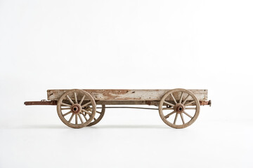 Fototapeta premium Wooden Cart with Wheels on White Background