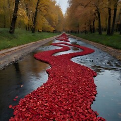 Red Roz road in water 
