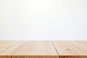 Wooden Tabletop Against White Wall