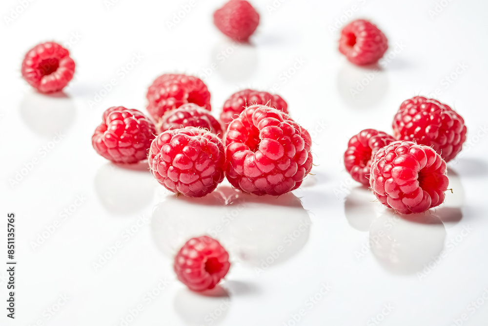 Canvas Prints Close Up of Fresh Raspberries on White Background