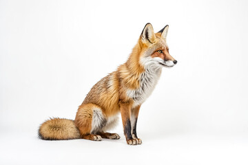 Fototapeta premium Red Fox Sitting on White Background