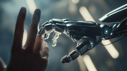 futuristic robots technology innovation, human and AI robots co exists in future 