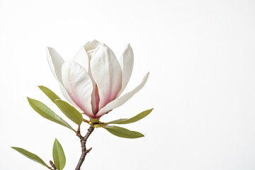 Fototapeta premium Single Magnolia Flower Blooming on a White Background