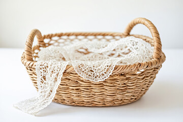 Wicker Basket With Lace Detail