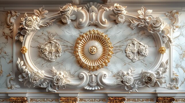 3d wallpaper stretch ceiling golden decoration model. mandala and decorative frame