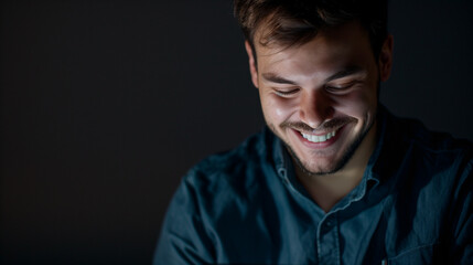 Obraz premium Man smiling copy phone smartphone cyberspace portrait space communication