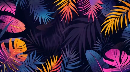 
Abstract dark background with colorful palm leaves. Colorful flat illustration for your creativity which is very beautiful and amazing