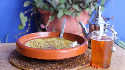 Moroccan Food: Traditional Bisara Soup with Mint Tea