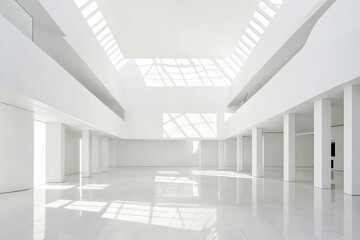 Obraz premium Minimalist White Interior with Skylights and Light Reflections