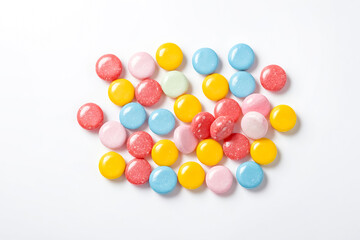 Colorful Round Candies on White Background