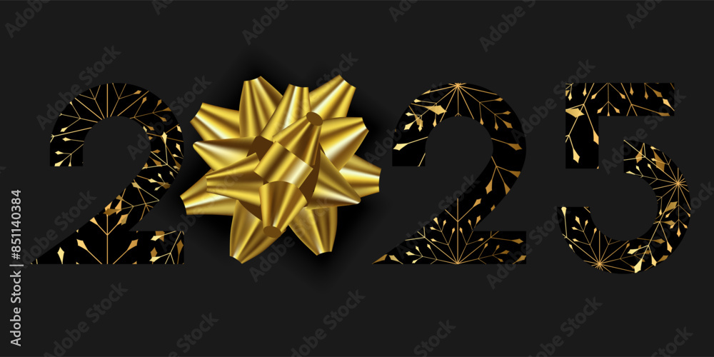 Fototapete vector. happy new year 2025 logo text design. golden realistic snowflake pattern. design templates w