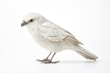 White bird with black beak and eyes on a white background