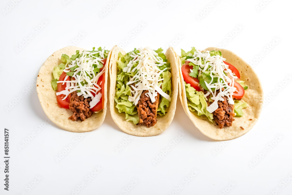 Canvas Prints Three Delicious Tacos on a White Background