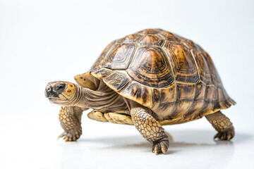 Fototapeta premium Closeup of a Tortoise Walking on a White Background