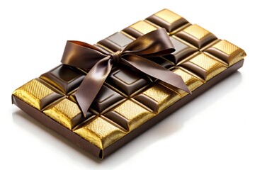 Luxurious Chocolate Bar with Elegant Bow on Glossy Gold Packaging