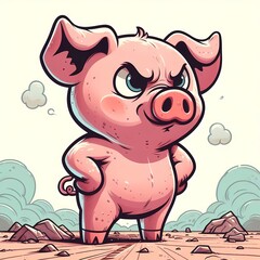 Pig-headed, English idiom. A pig with a determined expression, standing its ground.