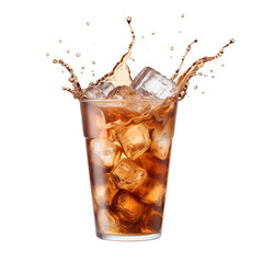 Iced coffee splash isolated on transparent white background, clipping path 