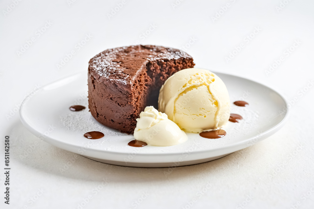 Canvas Prints Chocolate Lava Cake with Vanilla Ice Cream and Chocolate Sauce