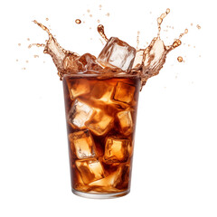 Iced coffee splash isolated on transparent white background, clipping path 